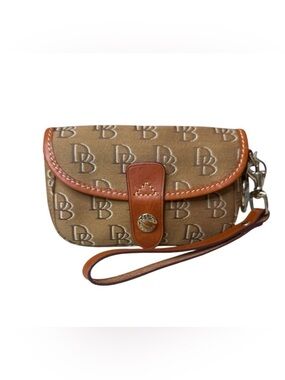 Dooney & Bourke Tan Brown Signature Wristlet with Cognac Trim
